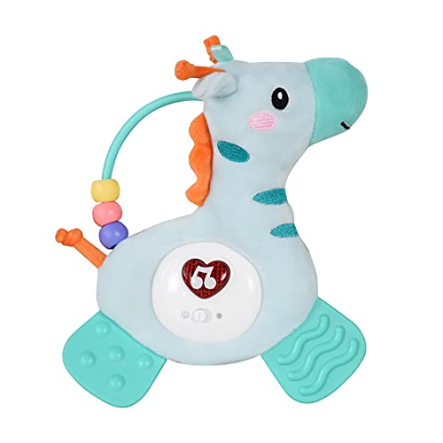 Soapow Juguete de peluche de juguete de peluche con mordedor de música de color sonajero colgante muñeca de animal para cuna cochecito de asiento de coche