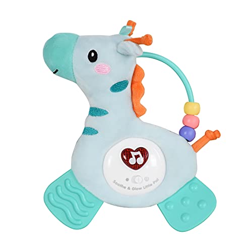 Soapow Juguete de peluche de juguete de peluche con mordedor de música de color sonajero colgante muñeca de animal para cuna cochecito de asiento de coche