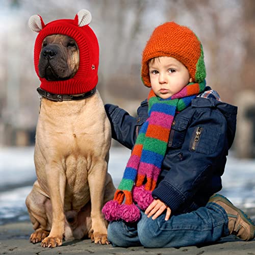 Sombreros de punto para perro, orejas silenciosas, protección contra el ruido, orejeras de perro, perro Snood Pet Head Wrap Bunny Costume para perros medianos a grandes, gatos y mascotas (rojo)