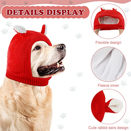 Sombreros de punto para perro, orejas silenciosas, protección contra el ruido, orejeras de perro, perro Snood Pet Head Wrap Bunny Costume para perros medianos a grandes, gatos y mascotas (rojo)