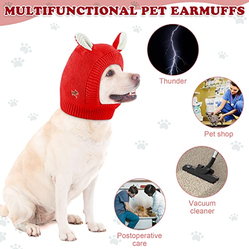 Sombreros de punto para perro, orejas silenciosas, protección contra el ruido, orejeras de perro, perro Snood Pet Head Wrap Bunny Costume para perros medianos a grandes, gatos y mascotas (rojo)