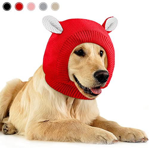 Sombreros de punto para perro, orejas silenciosas, protección contra el ruido, orejeras de perro, perro Snood Pet Head Wrap Bunny Costume para perros medianos a grandes, gatos y mascotas (rojo)