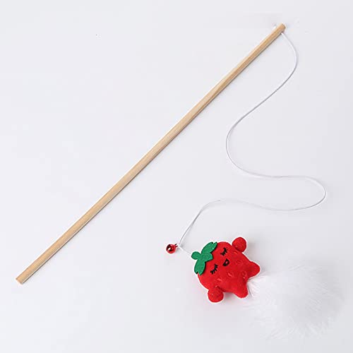 Sonoaud Juguete Interactivo de Mascotas con Palo de Gato y Animal de Frutas de Dibujos Animados Rojo