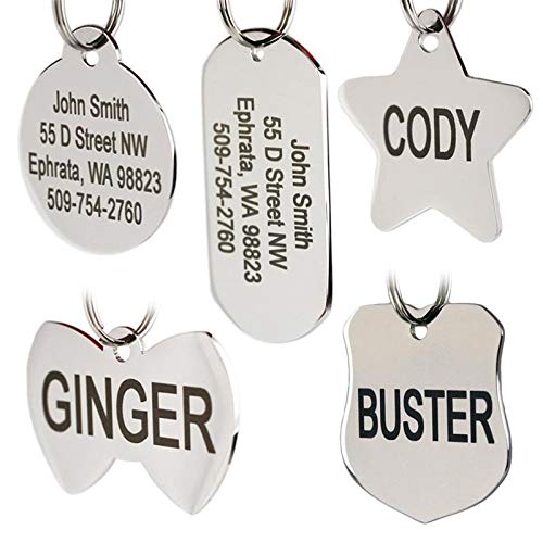 SOWUDM Chapa Perro Grabada 2 PCS Personalizado Pet ID Etiqueta Grabado Acero Inoxidable Nombre Etiquetas Cuello Accesorio Colgante Película Personalizada Perro Placa de Gato Placas para Perros