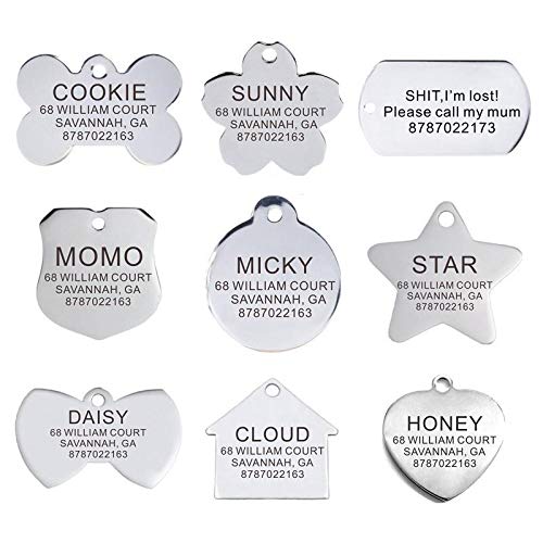 SOWUDM Chapa Perro Grabada 2 PCS Personalizado Pet ID Etiqueta Grabado Acero Inoxidable Nombre Etiquetas Cuello Accesorio Colgante Película Personalizada Perro Placa de Gato Placas para Perros