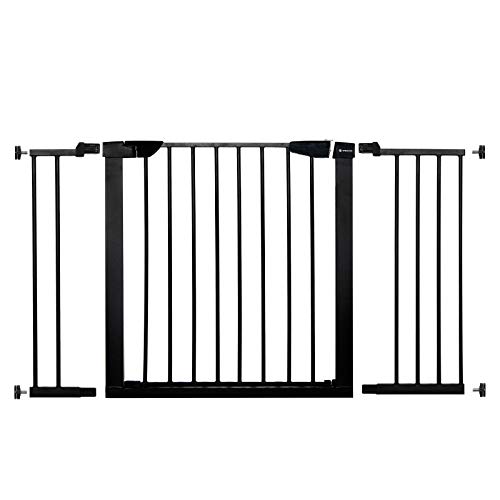 SPRINGOS puerta y barrera para escaleras con 2 extensiones negro Ajuste: 118-124 cm barrera de seguridad para niños con sistema de sujeción barrera de seguridad para bebés