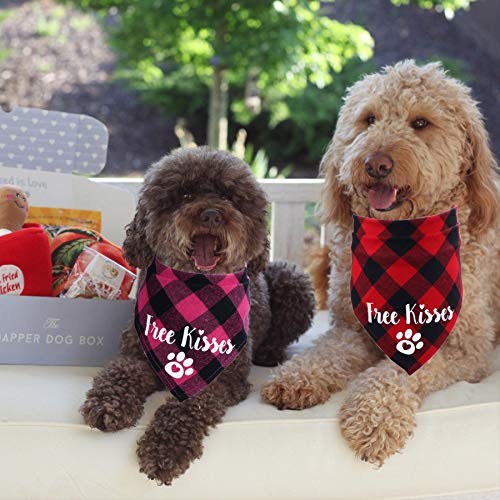 STMK Paquete de 2 pañuelos para perro a cuadros, para el día de San Valentín, besos gratis a cuadros, para perro, cachorro, día de San Valentín, boda, vacaciones, suministros para fiestas