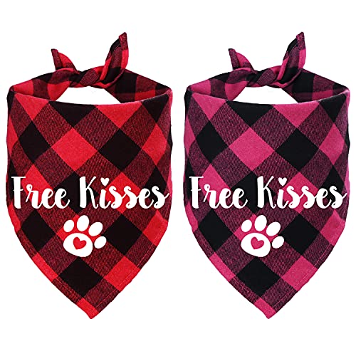 STMK Paquete de 2 pañuelos para perro a cuadros, para el día de San Valentín, besos gratis a cuadros, para perro, cachorro, día de San Valentín, boda, vacaciones, suministros para fiestas