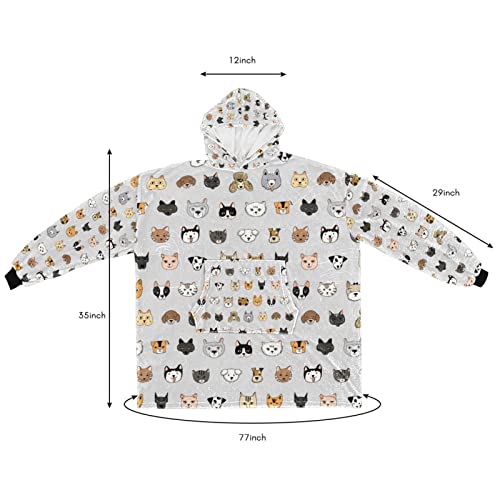 Sudadera con capucha de gran tamaño, manta de franela Sherpa con bolsillo para adultos, hombres, mujeres, gatos y perros, patrón de animales