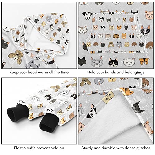 Sudadera con capucha de gran tamaño, manta de franela Sherpa con bolsillo para adultos, hombres, mujeres, gatos y perros, patrón de animales