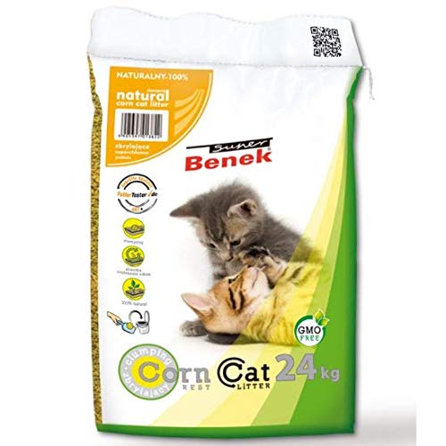 Super Benek Arena aglutinante natural para gatos de maíz, 100% natural, 24 kg