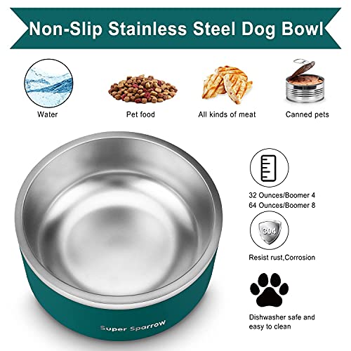 Super Sparrow Comedero para Perros Gatos Mascotas de Acero Inoxidable, con Base de Silicona Antideslizante, Apto para Lavavajillas -32oz/1L