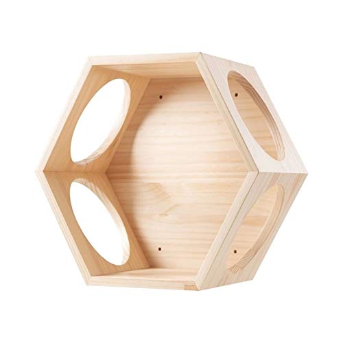 Tabla de rascar para gatos Hexagonal Montado en la pared de la plataforma de salto de gato con marco de escalada de gato de madera maciza Cama de gato de madera fácil de instalar madera de gato de mad