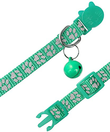 Taglory Collar Gato Reflectante, 2 Piezas Collares para Gatos con Cascabeles y Hebilla Seguro de Liberación Rápida, 19-32cm Turquesa