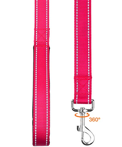 Taglory Correa Perro Reflectante, Mango Acolchado Suave y Gancho de Metal, Correas Adiestramiento para Perros Mediano Grandes, 1.8m x 2.5cm, Fucsia
