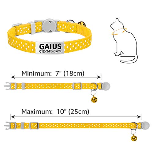 TagME Antiahogo Collar Gato, Collar para Gato Personalizado con Campana y Hebilla Seguro de Liberación Rápida, Amarillo, 2 Paquetes