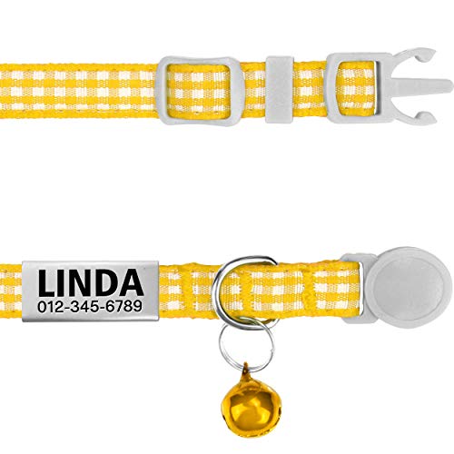 TagME Antiahogo Collar Gato, Collar para Gato Personalizado con Campana y Hebilla Seguro de Liberación Rápida, Amarillo, 2 Paquetes