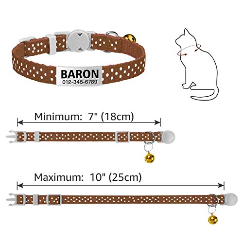 TagME Antiahogo Collar Gato, Collar para Gato Personalizado con Campana y Hebilla Seguro de Liberación Rápida, Marrón, 2 Paquetes