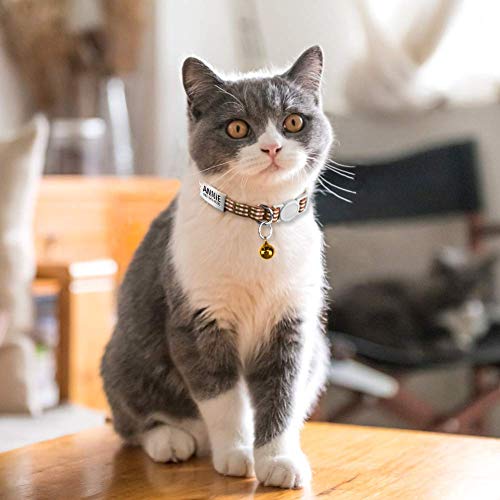 TagME Antiahogo Collar Gato, Collar para Gato Personalizado con Campana y Hebilla Seguro de Liberación Rápida, Marrón, 2 Paquetes