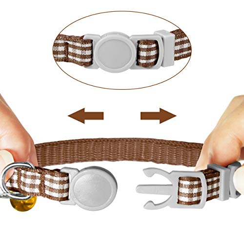 TagME Antiahogo Collar Gato, Collar para Gato Personalizado con Campana y Hebilla Seguro de Liberación Rápida, Marrón, 2 Paquetes