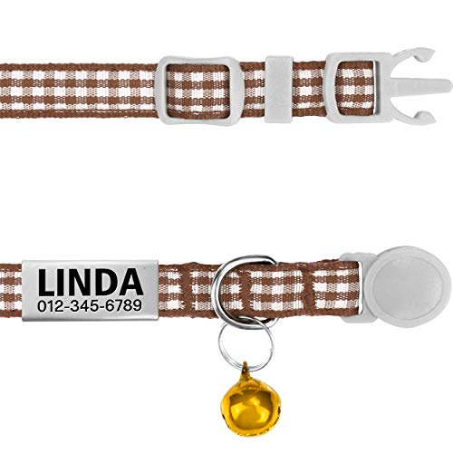 TagME Antiahogo Collar Gato, Collar para Gato Personalizado con Campana y Hebilla Seguro de Liberación Rápida, Marrón, 2 Paquetes