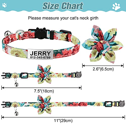 TagME Collar Gato Personalizado con Linda Flor, Ajustable Liberación Rápida Collar para Gato con Etiqueta de Identificación, 1 Pieza