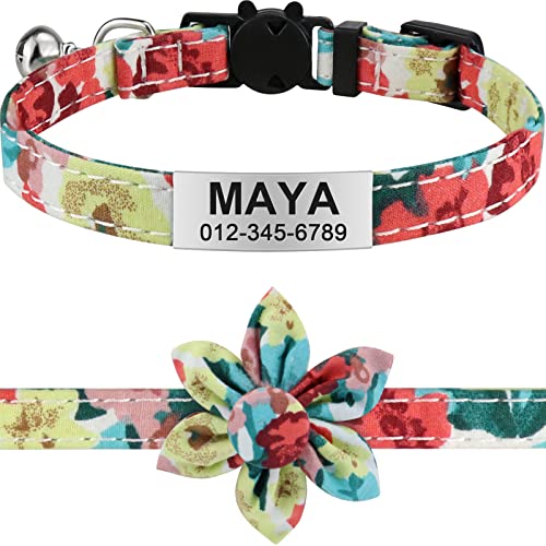 TagME Collar Gato Personalizado con Linda Flor, Ajustable Liberación Rápida Collar para Gato con Etiqueta de Identificación, 1 Pieza