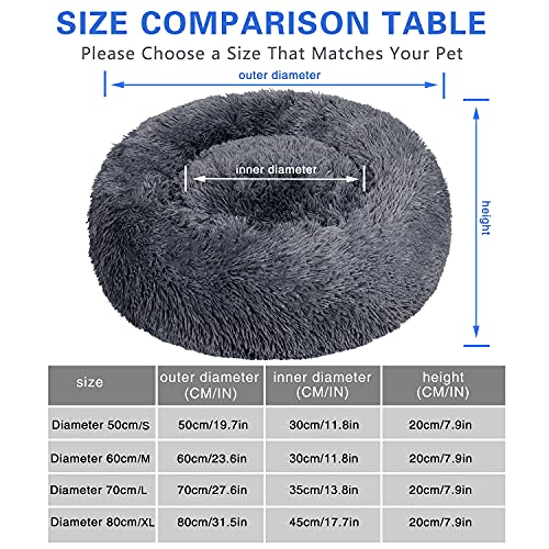 TAMOWA Cama Perro Suave Cama Gato Redonda, Camas de Gatos Perros de Donut con Parte Inferior Antideslizante, Cómodo Suave y Cálida Cama para Mascotas Gatos y Perros Pequeños, 80cm, Gris Oscuro
