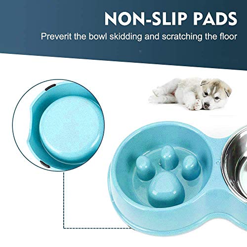 Tazón para mascotas, FayTun doble tazón 2 en 1 Tazón para perros Tazón interactivo antideslizante para gatos, no tóxico que previene la asfixia alimentador de rompecabezas para el perro french bull