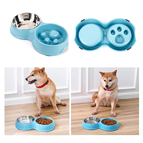 Tazón para mascotas, FayTun doble tazón 2 en 1 Tazón para perros Tazón interactivo antideslizante para gatos, no tóxico que previene la asfixia alimentador de rompecabezas para el perro french bull