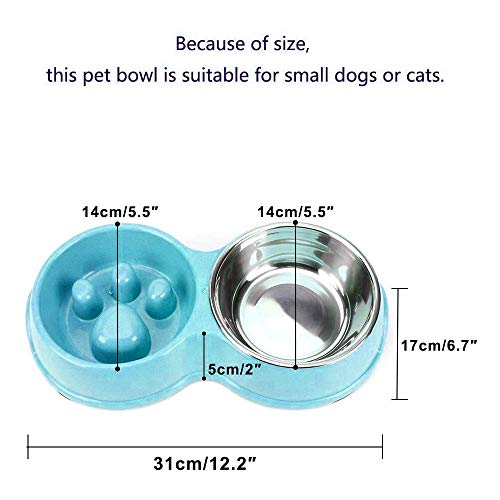 Tazón para mascotas, FayTun doble tazón 2 en 1 Tazón para perros Tazón interactivo antideslizante para gatos, no tóxico que previene la asfixia alimentador de rompecabezas para el perro french bull