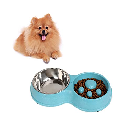 Tazón para mascotas, FayTun doble tazón 2 en 1 Tazón para perros Tazón interactivo antideslizante para gatos, no tóxico que previene la asfixia alimentador de rompecabezas para el perro french bull
