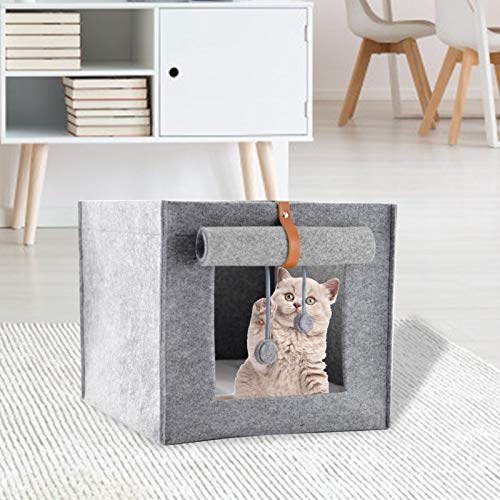 Teeyyui Casa plegable para gatos, casa de fieltro para gatos, gruesa extraíble, lavable, resistente a los arañazos, semicerrada para gatos
