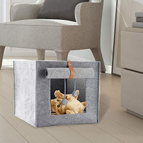 Teeyyui Casa plegable para gatos, casa de fieltro para gatos, gruesa extraíble, lavable, resistente a los arañazos, semicerrada para gatos