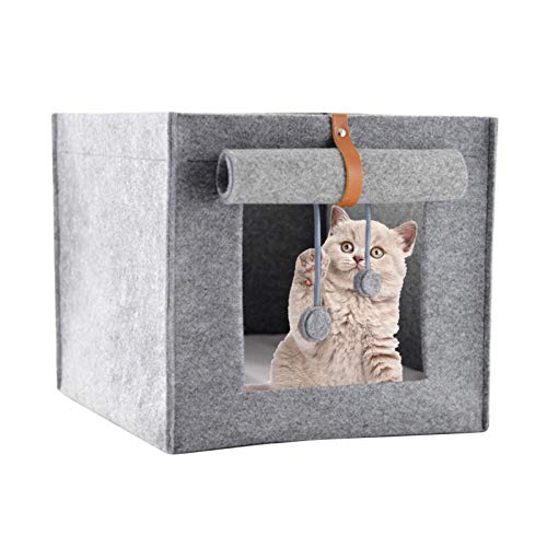 Teeyyui Casa plegable para gatos, casa de fieltro para gatos, gruesa extraíble, lavable, resistente a los arañazos, semicerrada para gatos