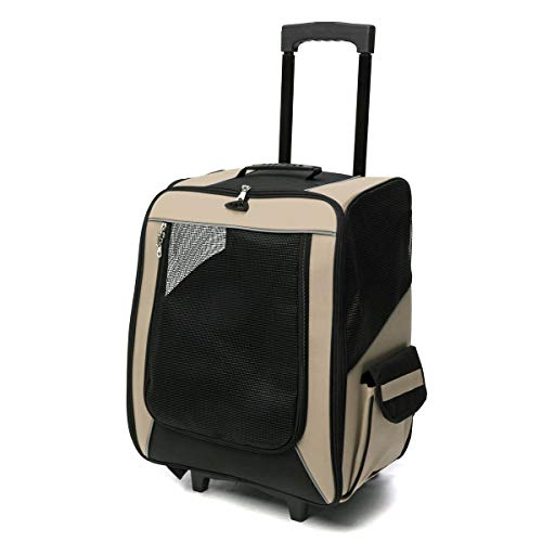 TENGGO Cat Perro Mochila con Ruedas para Transporte de Mascotas Rueda de aerolínea de Viaje Equipaje Bolsa Bolsa-Beige