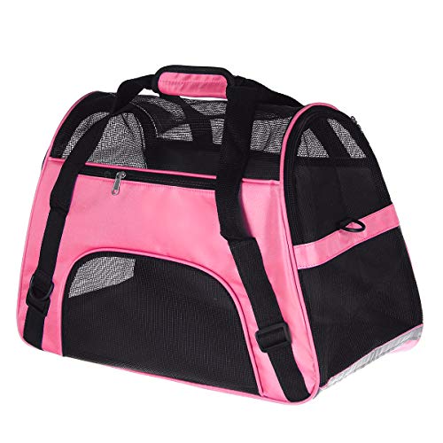 TENGGO Transportín para Mascotas Soft Lateral Gato Perro Bolsa de Viaje Comfort Safe Bolsa Viaje al Aire Libre-Rosado