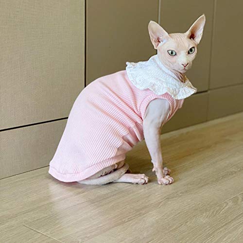 TENGTUD Ropa de Gato de Pelo, Sphynx/Devon Spring/Otoño Manga Chaleco-S_Rosa