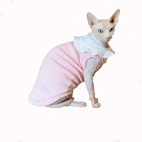 TENGTUD Ropa de Gato de Pelo, Sphynx/Devon Spring/Otoño Manga Chaleco-S_Rosa