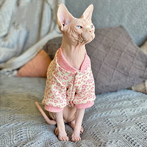 TENGTUD Ropa de Gato sin Pelo, Sphynx/Devon Leopardo Púrpura Aire Acondicionado Habitaciones Cat Base Chaleco-S