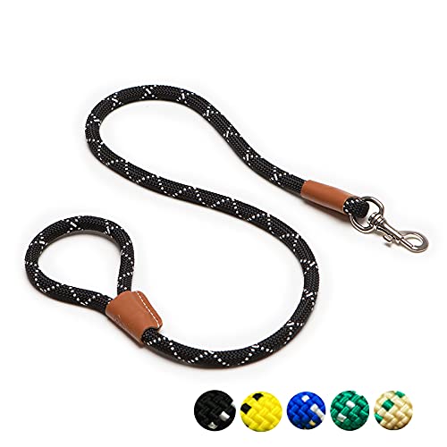 The Murph Store - Correa Perro, Hecha con Cuerda Escalada y Piel autentica, Hecha en España, Correa Resistente de 12mm en Distintos Colores. Correa para Perros (Negro)