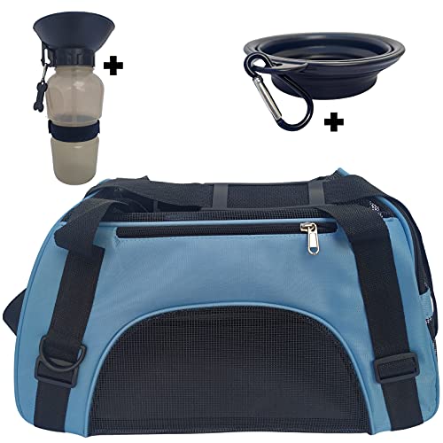 Thrasto - Transportin para Perro Gato. Mochila Bolso pequeño para el Transporte de Tus Mascotas, Medidas aptas para Viaje en Avion. con comedero Plegable y Bebedero portátil