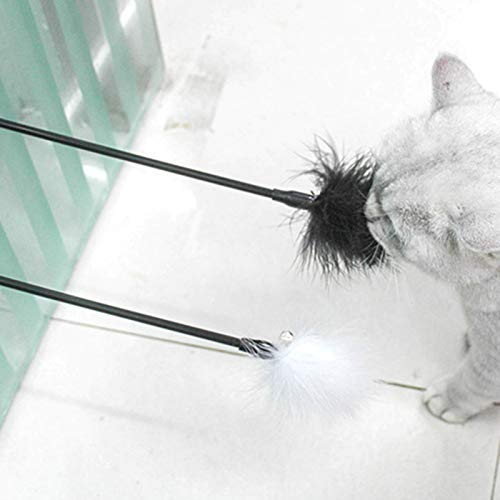 tianxiangjjeu Divertido juguete para mascotas gato gatito pluma ventosa Bell Teaser interactivo varita masticar juguete - blanco