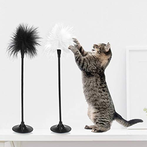 tianxiangjjeu Divertido juguete para mascotas gato gatito pluma ventosa Bell Teaser interactivo varita masticar juguete - blanco