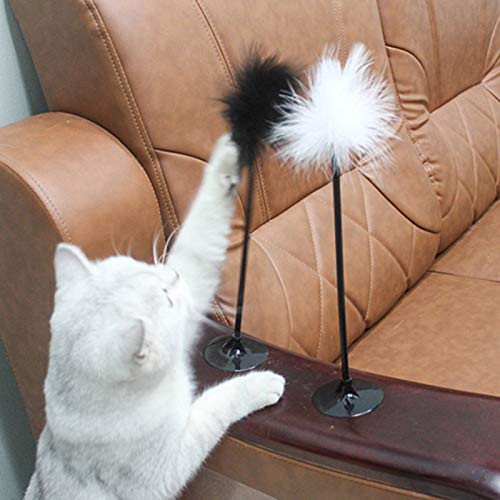tianxiangjjeu Divertido juguete para mascotas gato gatito pluma ventosa Bell Teaser interactivo varita masticar juguete - blanco