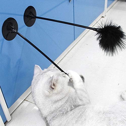 tianxiangjjeu Divertido juguete para mascotas gato gatito pluma ventosa Bell Teaser interactivo varita masticar juguete - blanco