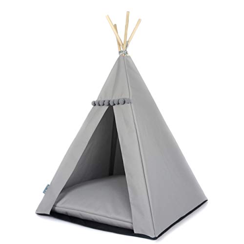 Tienda de campaña para gatos y perros. Cama tipo tipi Glamour en blanco y negro. Cama de lujo para gatos y perros, casa para mascotas (M, gris, gris)