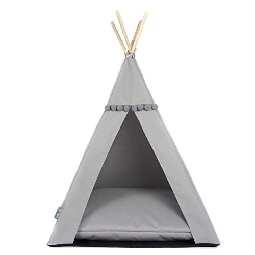 Tienda de campaña para gatos y perros. Cama tipo tipi Glamour en blanco y negro. Cama de lujo para gatos y perros, casa para mascotas (M, gris, gris)