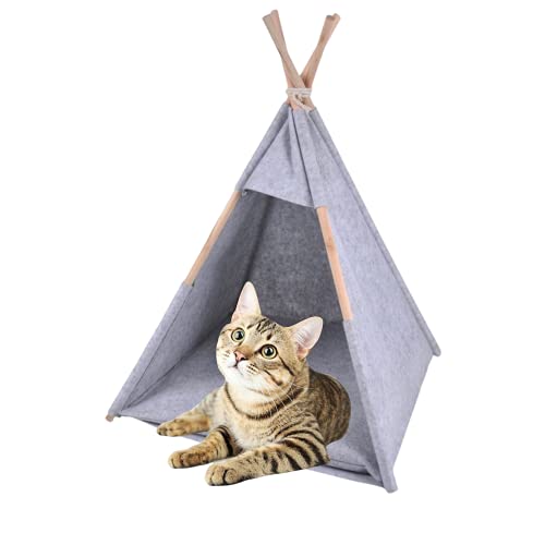 TIENDA EURASIA® Cama para Gatos Diseño Tienda Tipi - Estructura de Madera y Fieltro - Medida 45 x 45 x 55 cm (Gris Claro)