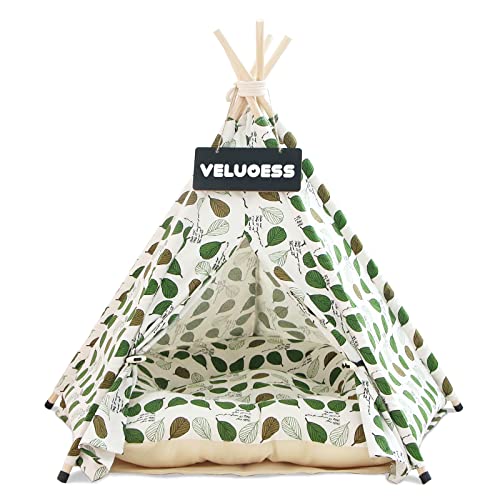 Tipi para Perros y Gatos con Cojin,Tipi de Mascotas con Almohada y Pizarra,Tipi para Perros Gatos Desmontado y Fácil de Limpiar (Green Leaf)